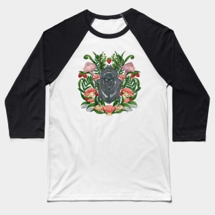 Summer Beetle - Green Beetle with Strawberries and Toadstools on Ivory Baseball T-Shirt